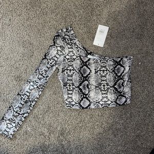 One shoulder snake print top